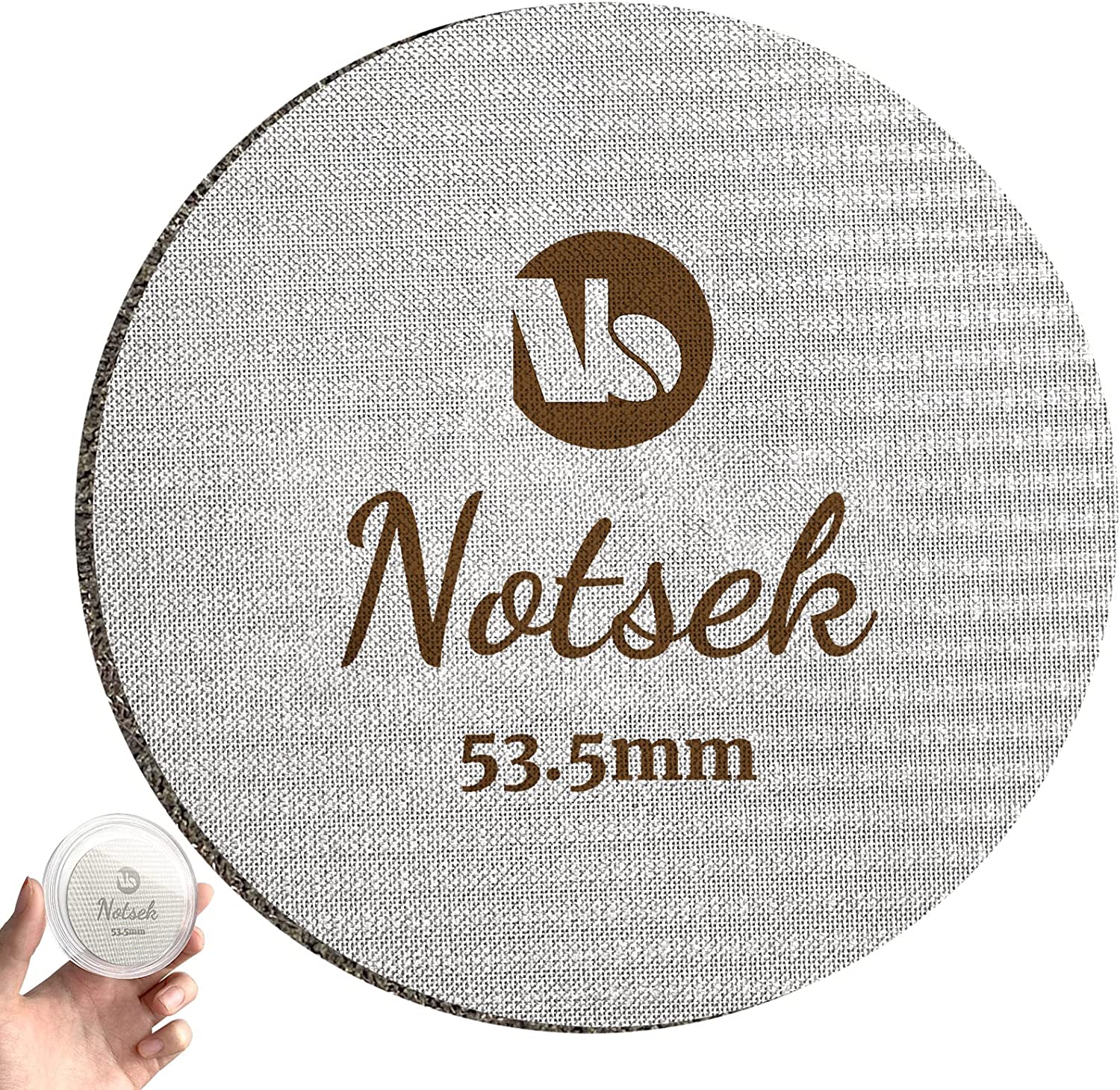 NOTSEK 53.5 mm Coffee Puck Screen with Acrylic Storage Box, Reusable Espresso Puck Screen/Puck Filter/Puck Strainer, 316 Stainless Steel, 1.7 mm Thickness, 150 μm, Coffee Filter Bottom Shower Strainer