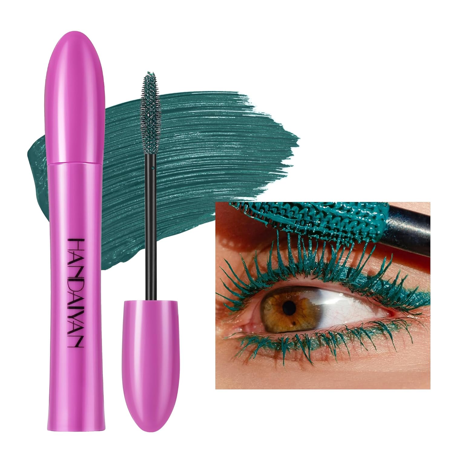 GL-Turelifes Colorful Mascara, Colorful Fiber Mascara, Charming, Thick Brush, Curling, Durable Mascara with Thick and Long Eyelashes, Waterproof and Smudge-proof (#6 Dark Green, Pieces)