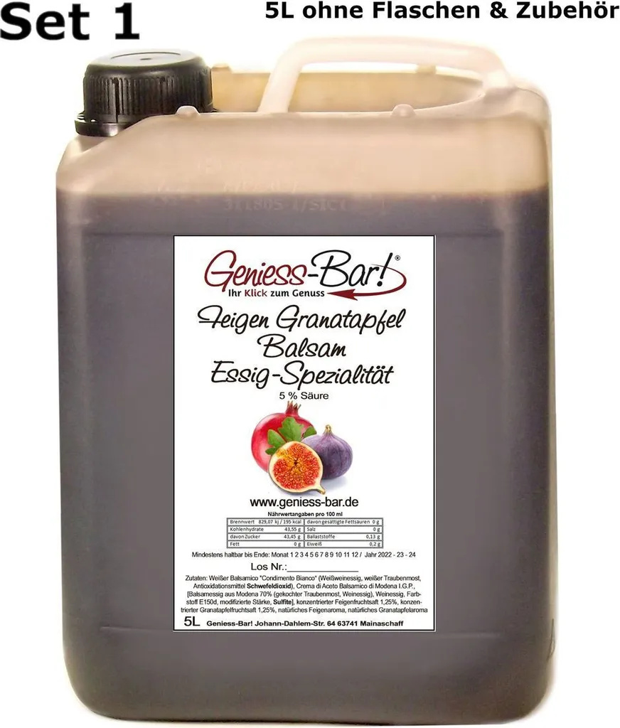 Fig Pomegranate Balsamic Vinegar - Specialty 5L Canister balsamic fruity & mild 5% acidity