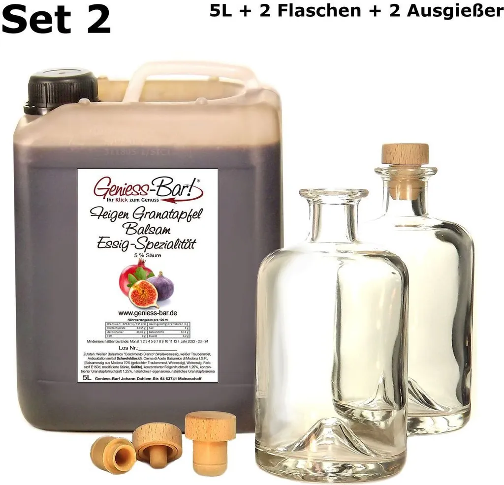 Fig Pomegranate Balsamic Vinegar - Specialty 5L canister including 2 bottles and 2 pourers, balsamic, fruity & mild, 5% acidity