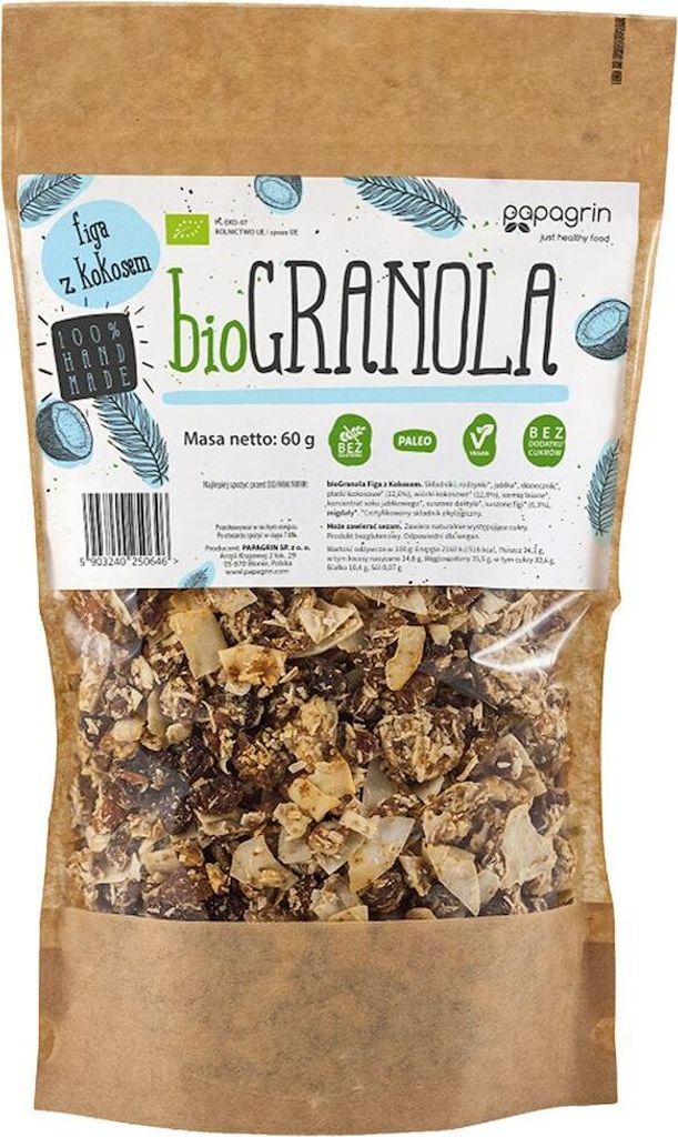 FEIGENGRANOLA MIT KOKOSNUSS OHNE ZUCKERZUSATZ, GLUTENFREI,60 g - PAPAGRIN