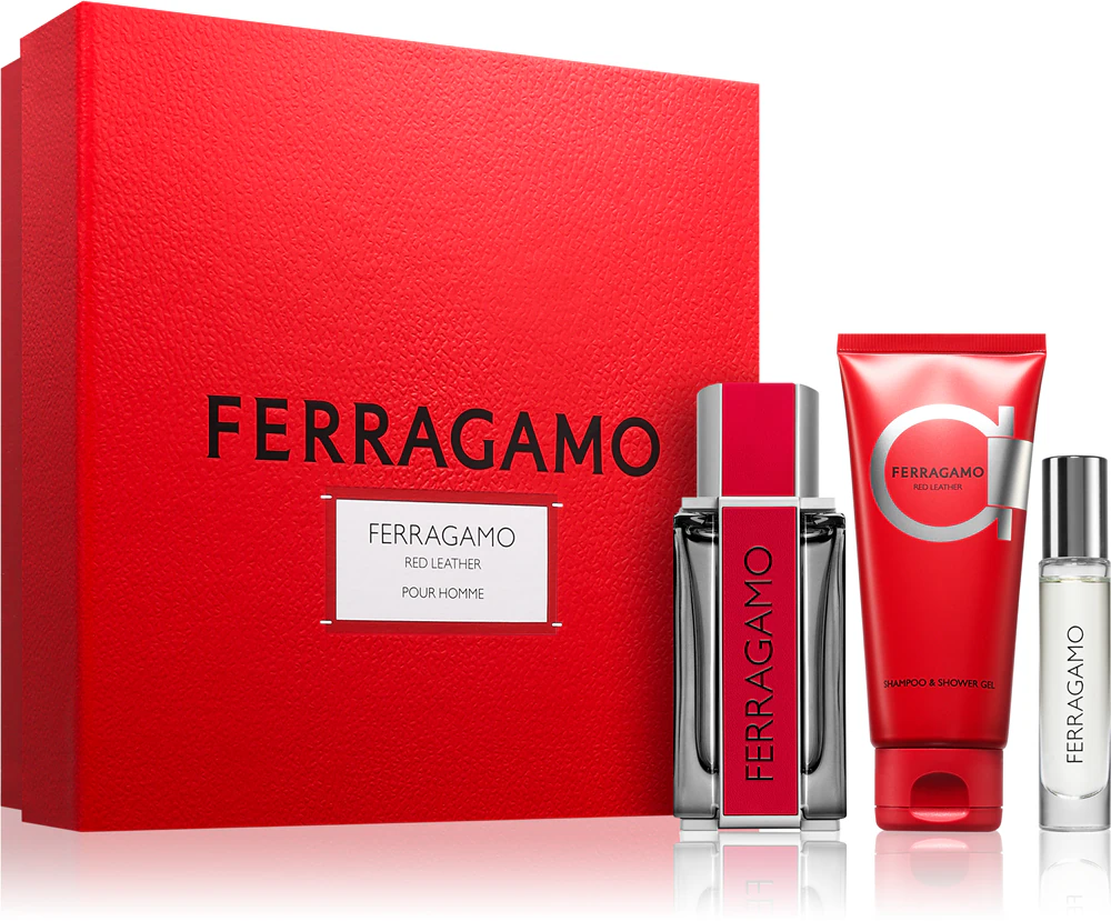 Ferragamo Red Leather Gift Set for Men