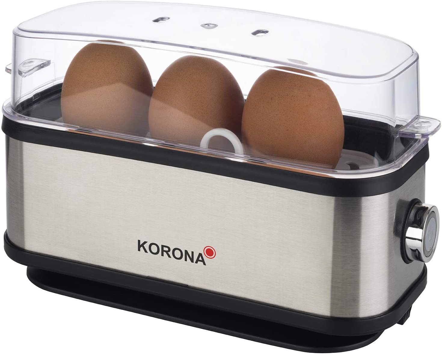 Korona 25304 Egg Cooker, 1 to 3 Eggs, Single Egg Boiler, 210 Watt, Stainless Steel Housing, Cable Reel