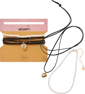ebelin Choker necklaces heart & pearls, 2 pcs