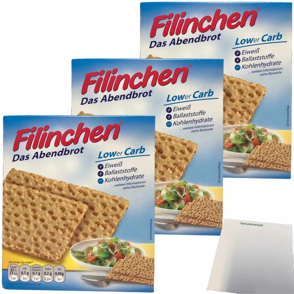 Filinchen the evening bread Low Carb crispy bread 3-pack (3x100g pack) + usy block