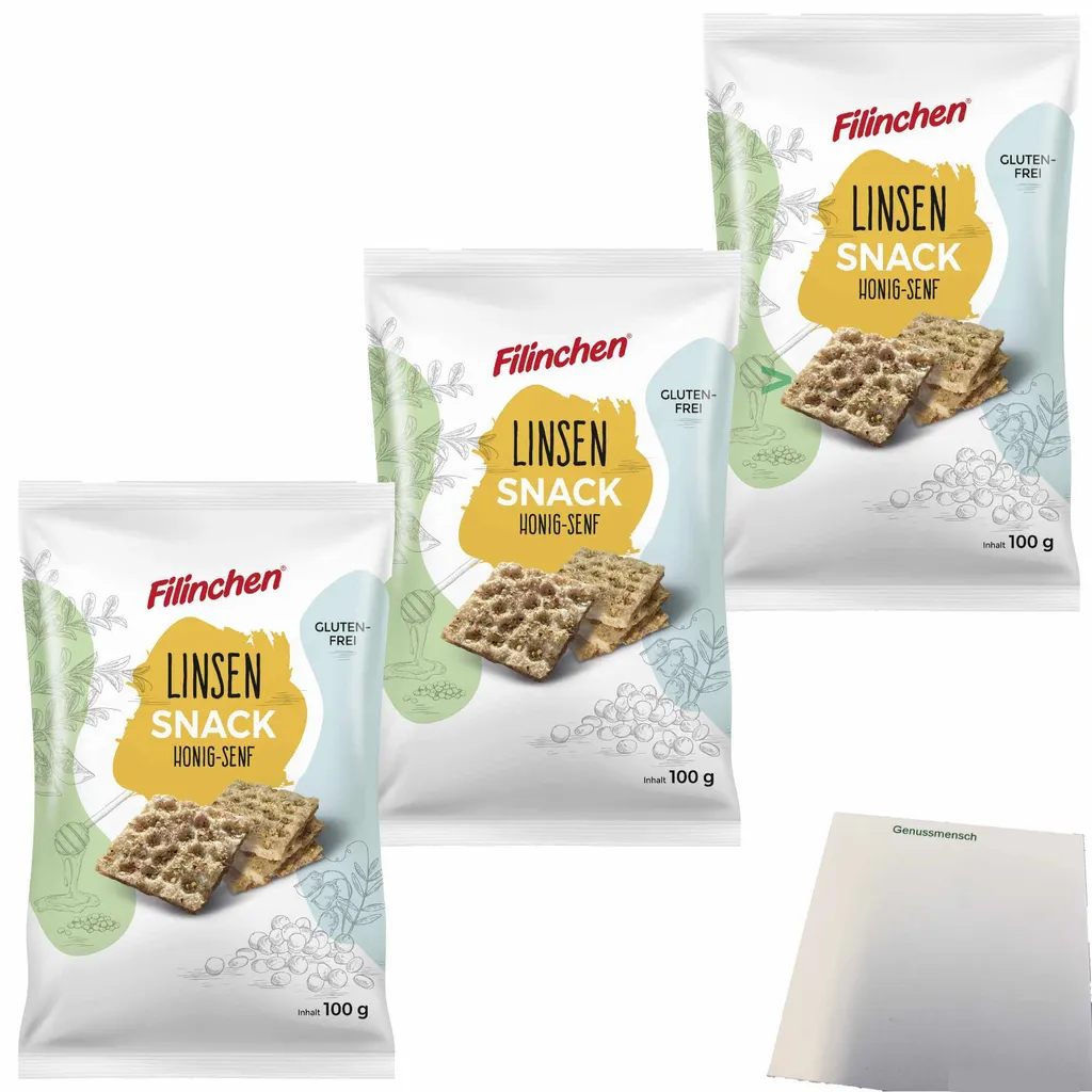 Filinchen Pea Snack Honey Mustard Crackers 3-pack (3x100g pack) + usy Block