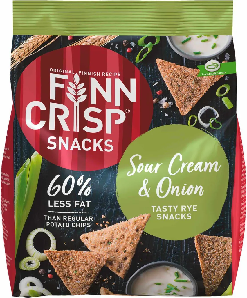 Finn Crisp Snacks Wholegrain Rye Chips Sour Cream and Onion 150g