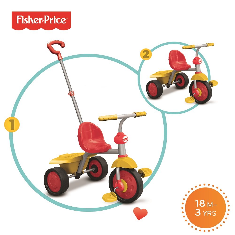 Fisher Price Smart Trike 2 in 1 Stroll To Ride Trike - Red & Yellow NO CANO