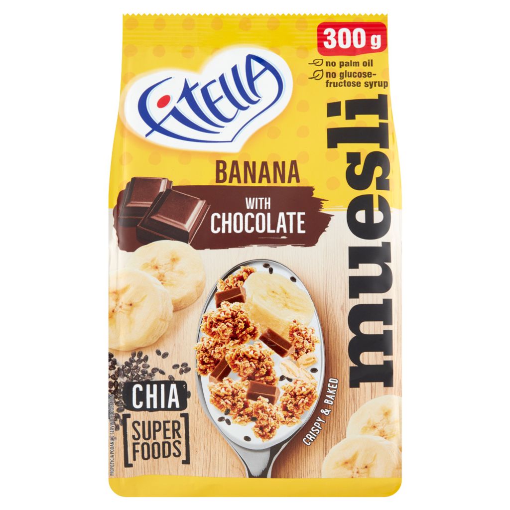 Fitella Bananen-Knuspermüsli mit Schokostückchen und Chia-Samen 300 G