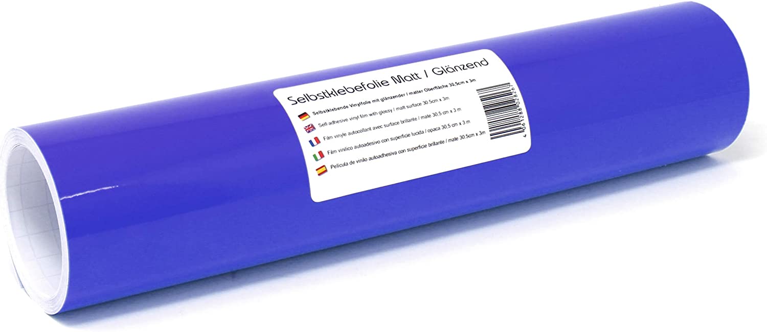 Finest Folia 3 m x 31 cm Plotter Film 105 Colours Matt/Glossy Self-Adhesive Craft Film for Plotting Furniture Film (049 Royal Blue, Matt)