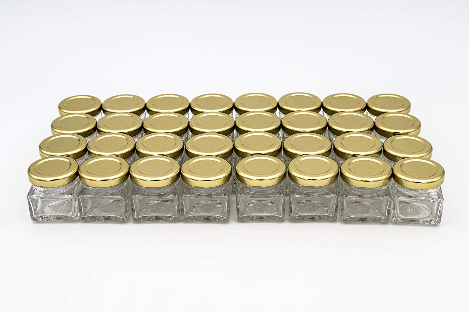 32 Mini Preserving Square Jars Small 40 ml - with Screw Cap