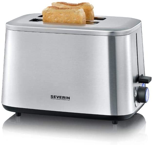 SEVERIN Turbo Toaster, Toaster with Bun Attachment, Stainless Steel Toaster for 50% Faster Brown Toast thanks to 1600 W Power, Brushed Stainless Steel/Black, AT 2513