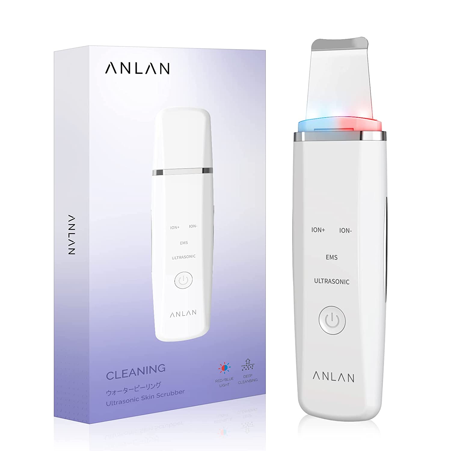 ANLAN Ultrasonic Skin Scrubber Red and Blue Phototherapy Ultrasonic Exfoliating Pore Cleaner Acne Remover Ion Skin Cleaner for Facial Cleansing Face Care