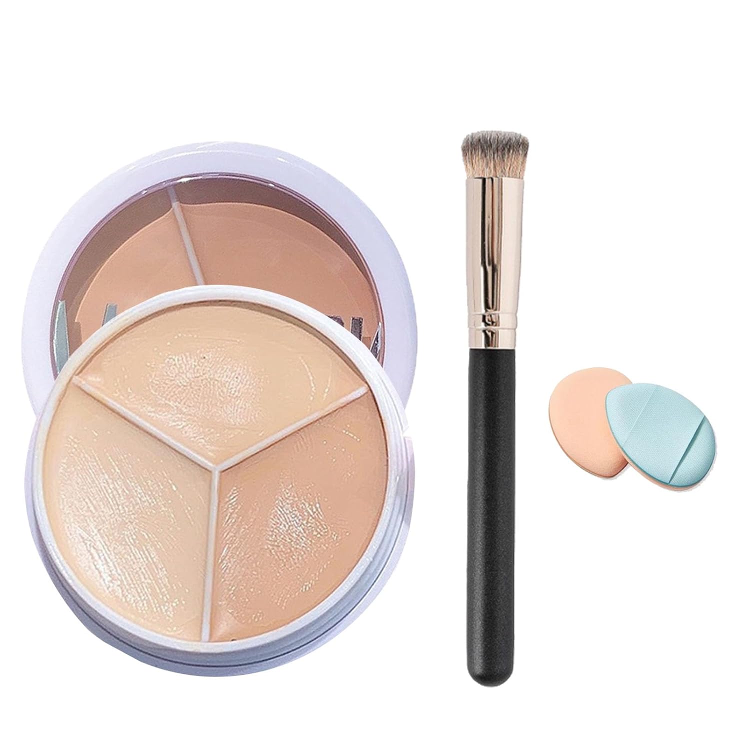 Full Cover Concealer Palette, 3-in-1 Concealer Cream, 3 Colors, High Coverage, Waterproof Face Concealer, Creamy Flatness Face Make-Up, 3 Colors Concealer Contour with Brush & Finger Puff