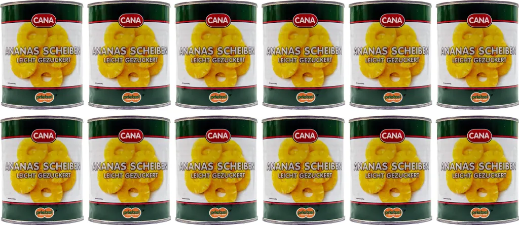 Food-United Pineapple Slices Rings Lightly Sugared 12 Cans Filling 825g ATG 490g