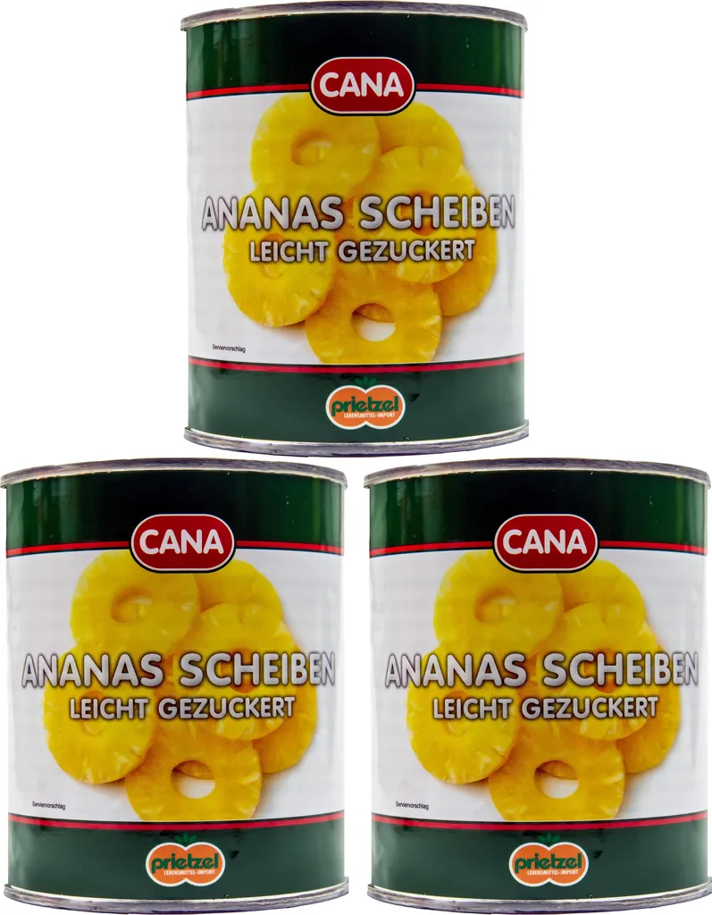 Food-United Pineapple Slices Rings Lightly Sugared 3 Cans Filling 825g ATG 490g