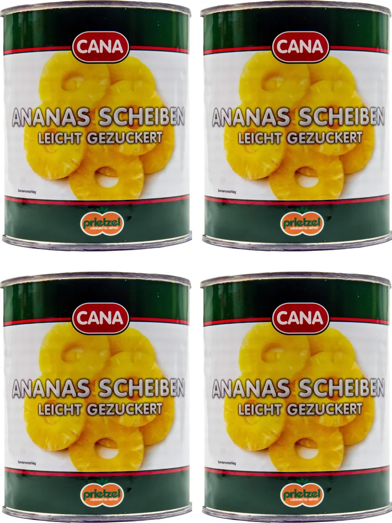 Food-United Pineapple Slices Rings Lightly Sugared 4 Cans Filling 825g ATG 490g