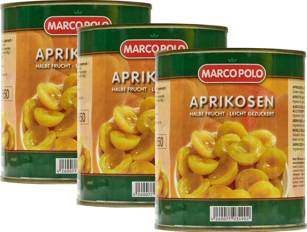 Food-United APRICOT HALVES lightly sweetened 3x filling 820g ATG 480g