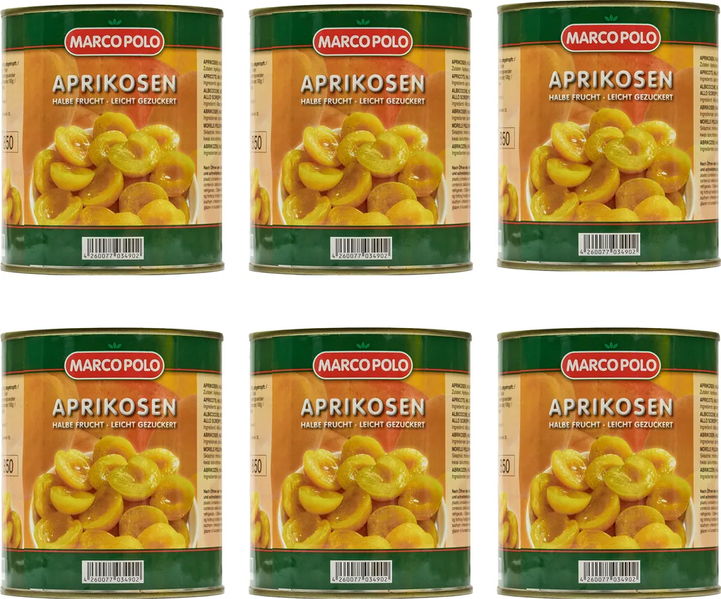 Food-United APRICOT HALVES lightly sweetened 6x filling 820g ATG 480g
