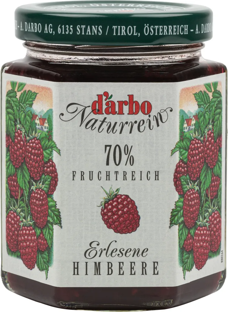 Food-United FRUCHTAUFSTRICH DARBO Himbeer 200g Glas Naturrein mit Kernen fruchtiger fruit spread perfekt für Kuchen Torten Frühstück Brot und Brötchen Gebäck Quark Porridge FüllungenPuddings Eiscreme
