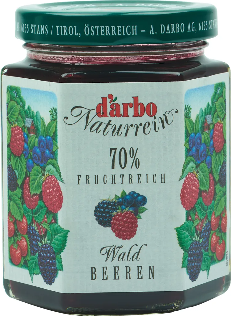 Food-United FRUCHTAUFSTRICH DARBO Waldbeeren 200g Glas Naturrein Waldbeere fruchtiger fruit spread perfekt für Brot und Brötchen Kuchen Torten Frühstück Gebäck Quark Porridge Puddings Eiscremes Füllungen