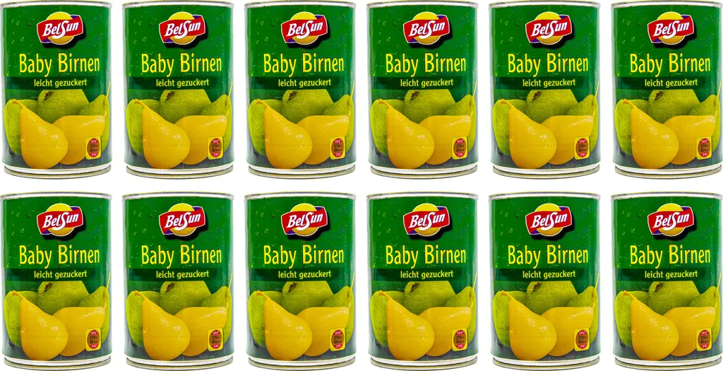 Food-United Whole Baby Pears lightly sugared 12 cans ATG 200g peeled