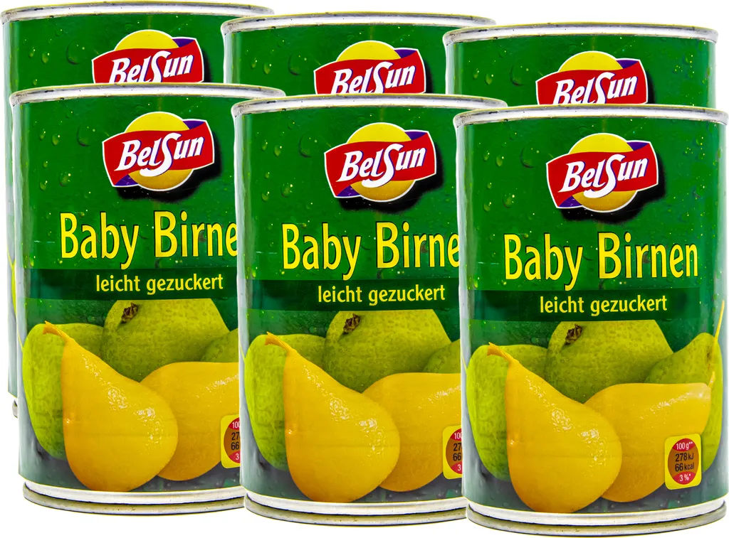 Food-United Whole Baby Pears lightly sugared 6 cans ATG 200g peeled