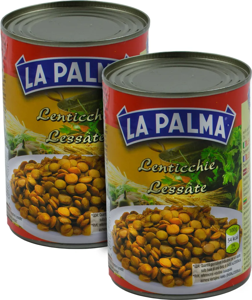 Food-United COOKED LENTILS 2x 420ml ATG 240g canned brown lentils from LA PALMA as a basis for salads, vegetarian dishes or as an ingredient in soups and stews