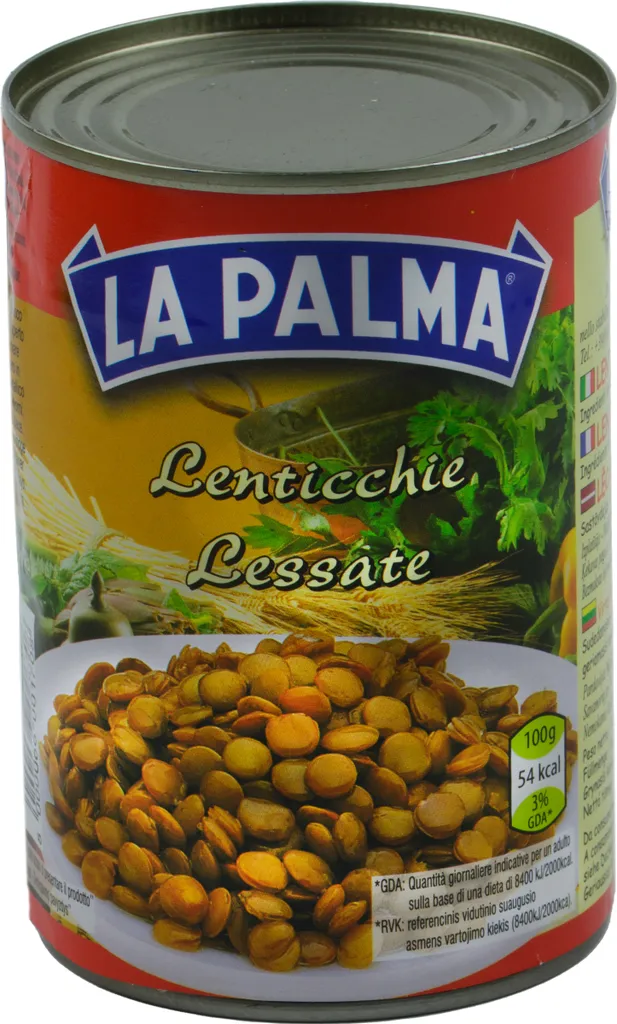 Food-United COOKED LENTILS 420ml ATG 240g can canned brown lentils from LA PALMA as a basis for salads, vegetarian dishes or as an ingredient in soups and stews