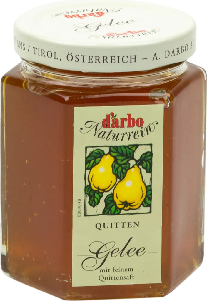 Food-United GELEE aus Quitten-Saft von DARBO Naturrein 200g Glas fruchtig und veganer Brot-Frucht-Aufstrich Quittengelee perfekt für Brot und Brötchen Frühstück Gebäck Kuchen Porridge Pudding Eiscreme Torten Füllungen