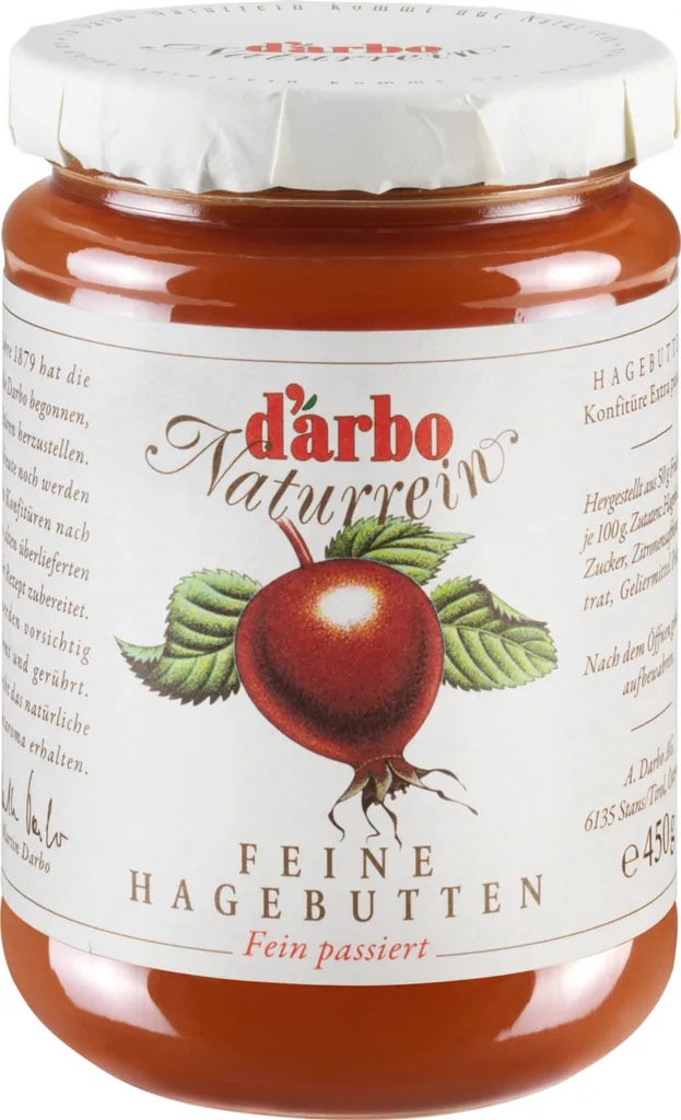 Food-United KONFITÜRE-EXTRA Hagebutten 4x 450g von DARBO Naturrein Hagebuttenkonfitüre fruchtiger rosehip jam spread perfekt für Brot und Brötchen Hagebutten-Füllungen-Kuchen und als als Beilage zu Wildgerichten Rindsbraten