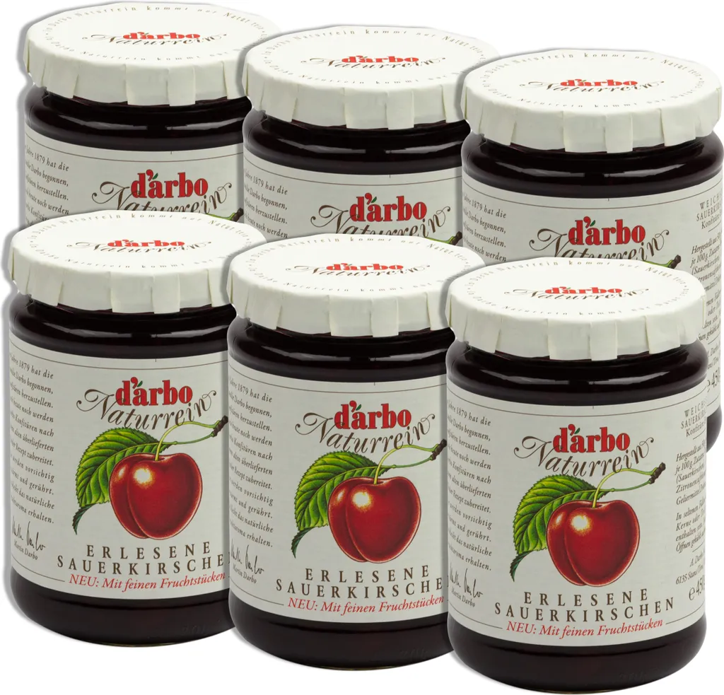 Food-United KONFITÜRE-EXTRA Sauerkirsche-Weichsel 6x 450g von DARBO Naturrein fruchtiger fruit spread perfekt für Brot und Brötchen Frühstück Quark Porridge Puddings Eiscremes Füllungen Gebäck Kirschkuchen