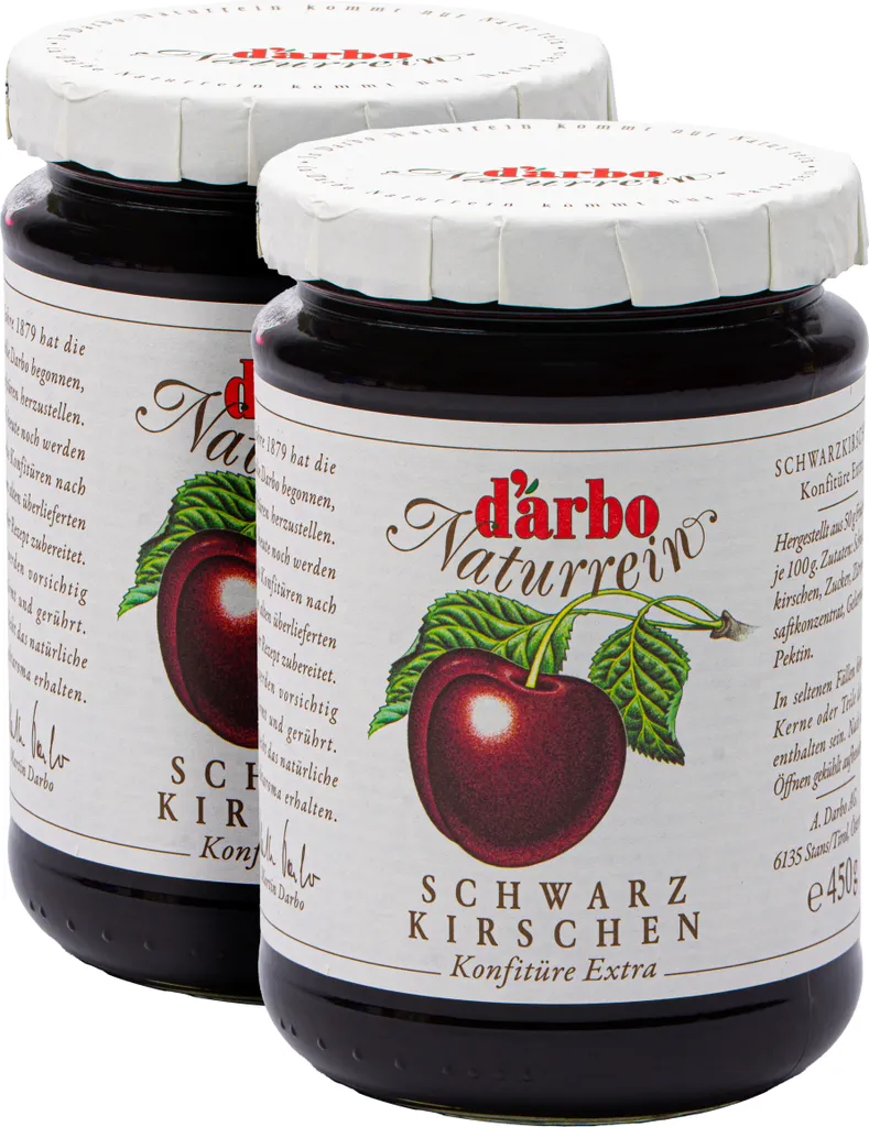 Food-United KONFITÜRE-EXTRA Schwarze-Kirschen-Konfitüre 2x 450g von DARBO Naturrein Kirschkonfitüre perfekt für Brot und Brötchen Frühstück Kirschkuchen Quark Porridge Puddings Eiscremes Füllungen Gebäck