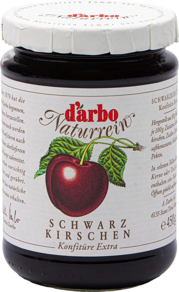 Food-United KONFITÜRE-EXTRA Schwarze-Kirschen-Konfitüre 450g von DARBO Naturrein Kirschkonfitüre perfekt für Brot und Brötchen Frühstück Kirschkuchen Quark Porridge Puddings Eiscremes Füllungen Gebäck