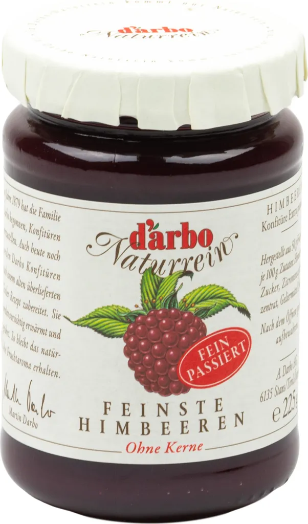Food-United KONFITÜRE-EXTRA Singles Himbeere fein passiert 225g von DARBO Himbeerkonfitüre fruchtiger raspberry fruit jam perfekt für Himbeer-Füllungen-Kuchen Frühstück Single-Frühstück Brot und Brötchen Porridge Puddings Gebäck
