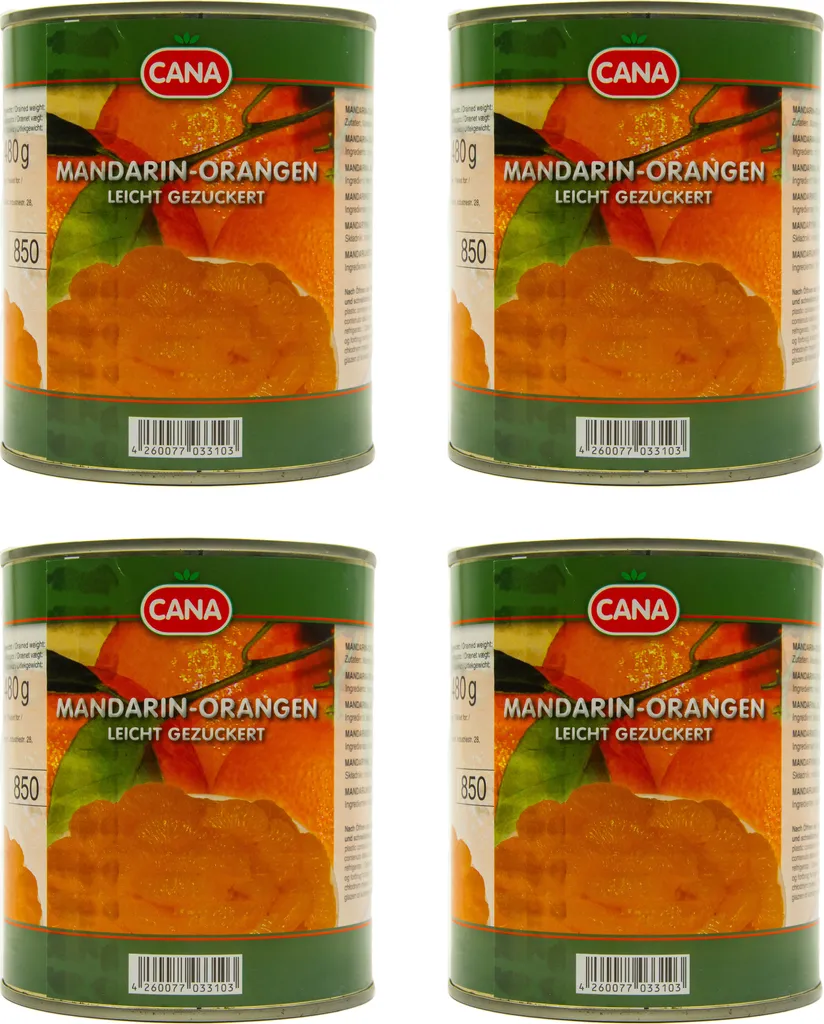 Food-United Mandarin Oranges Peeled Seedless 4 Cans Filling 800g ATG 480g