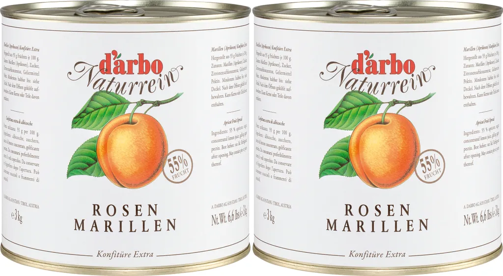 Food-United ROSENMARILLEN-KONFITÜRE Dose 2x 3KG fruchtiger-Brot-Aufstrich DARBO