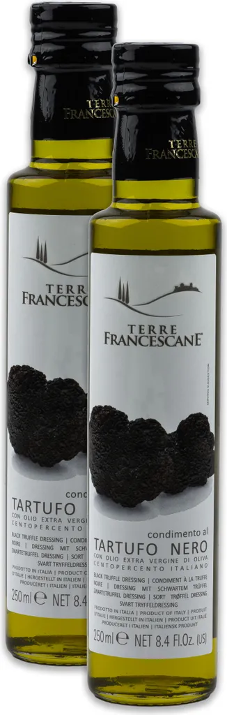Food-United Trüffel-Öl 2x 250ml von TERRE FRANCESCANE extra natives Olivenöl mit schwarzem Trüffel-Aroma Premium-Trüffelöl aus Italien für Feinschmecker-innen und Gourmetküche