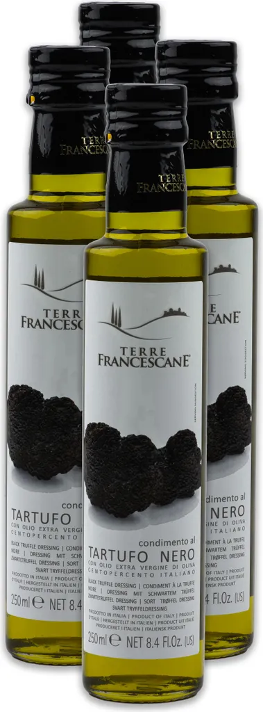 Food-United Trüffel-Öl 4x 250ml von TERRE FRANCESCANE extra natives Olivenöl mit schwarzem Trüffel-Aroma Premium-Trüffelöl aus Italien für Feinschmecker-innen und Gourmetküche