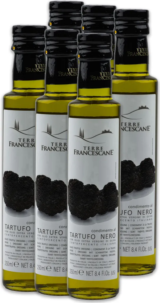 Food-United Trüffel-Öl 6x 250ml von TERRE FRANCESCANE extra natives Olivenöl mit schwarzem Trüffel-Aroma Premium-Trüffelöl aus Italien für Feinschmecker-innen und Gourmetküche