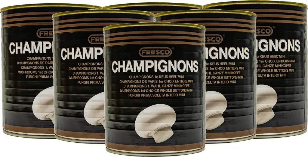 Food-United white mushrooms mini heads whole filling 800g ATG 460g 6 cans