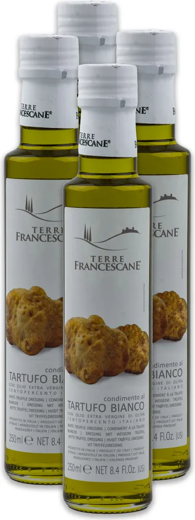 Food-United Weißer Trüffel-Öl 4x 250ml von TERRE FRANCESCANE extra Natives Olivenöl mit weißem Trüffel-Aroma Premium-Trüffelöl aus Italien für Feinschmecker-innen und Gourmetküche