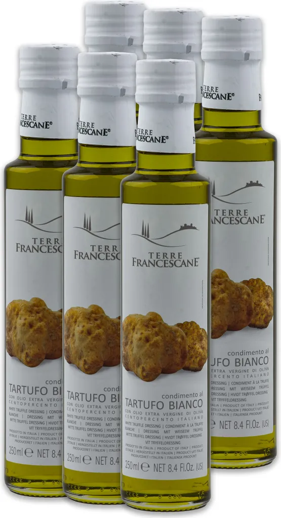Food-United Weißer Trüffel-Öl 6x 250ml von TERRE FRANCESCANE extra Natives Olivenöl mit weißem Trüffel-Aroma Premium-Trüffelöl aus Italien für Feinschmecker-innen und Gourmetküche