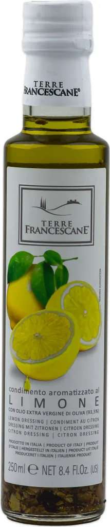 Food-United Zitronen-Öl 250ml von TERRE FRANCESCANE Extra Natives Olivenöl mit Zitronen-Aroma Premium-Dressing-Öl aus Italien für Feinschmecker-innen und mediterrane Küche