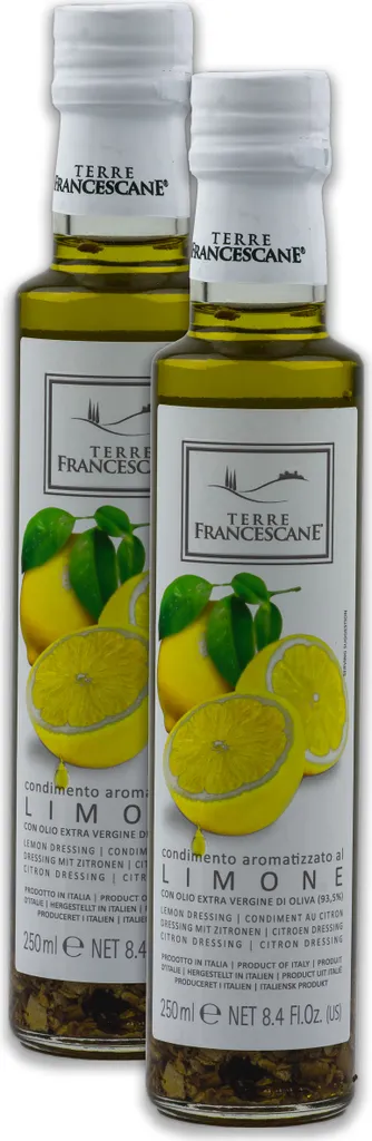 Food-United Zitronen-Öl 2x250ml von TERRE FRANCESCANE Extra Natives Olivenöl mit Zitronen-Aroma Premium-Dressing-Öl aus Italien für Feinschmecker-innen und mediterrane Küche