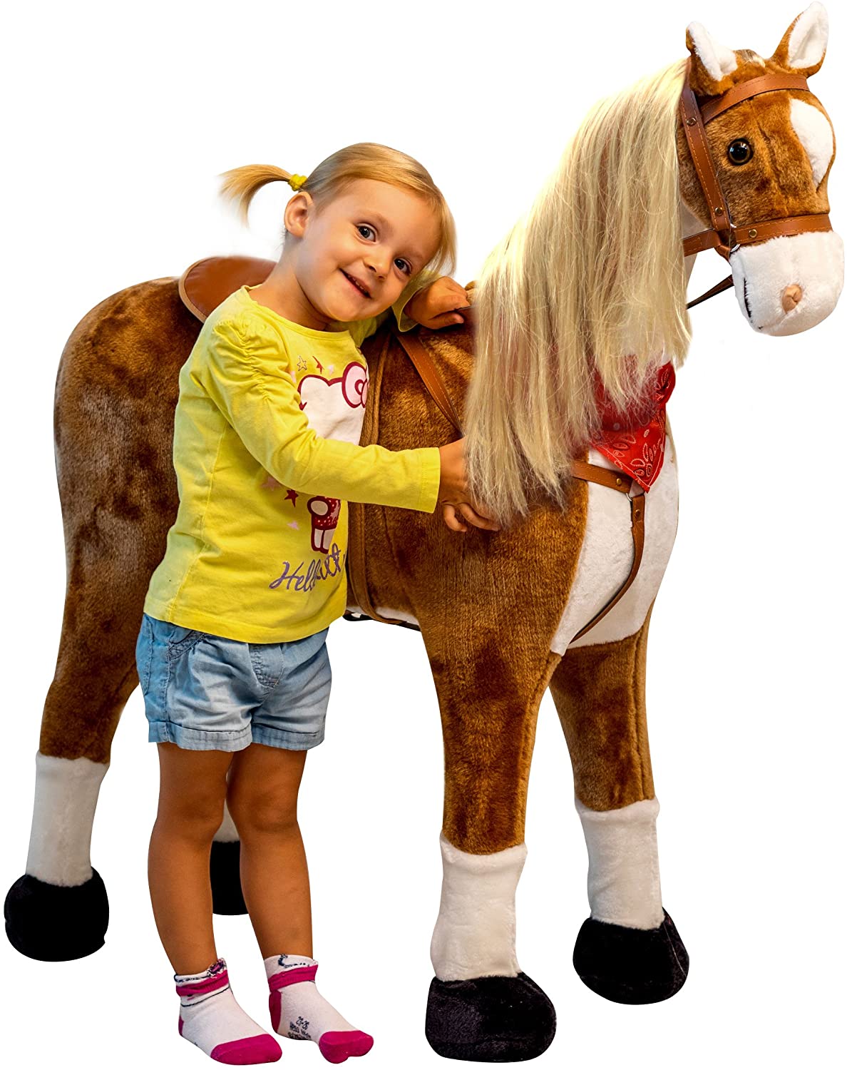 Pink Papaya Giant Xxl Childrens Horse, 125 Cm Plush Horse For Riding, Almo