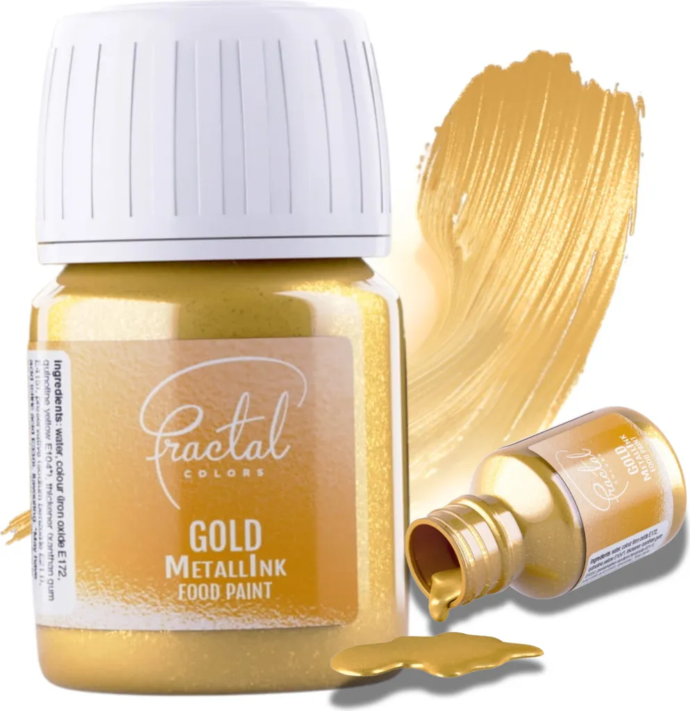 Fractal | Metallic Food Coloring - Gold 30ml - Glossy Finish - Vegan and Gluten-Free