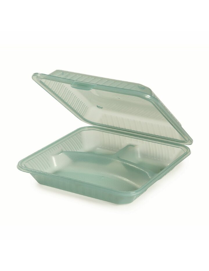 Frilich Eco-Takeaway Box With 3 Compartments Green - Set Of 12