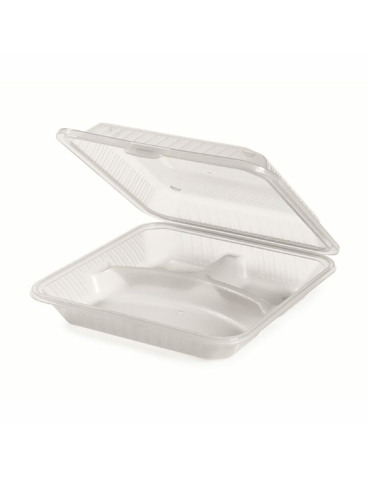 Frilich Eco-Takeaway Box With 3 Compartments White - Set Of 12