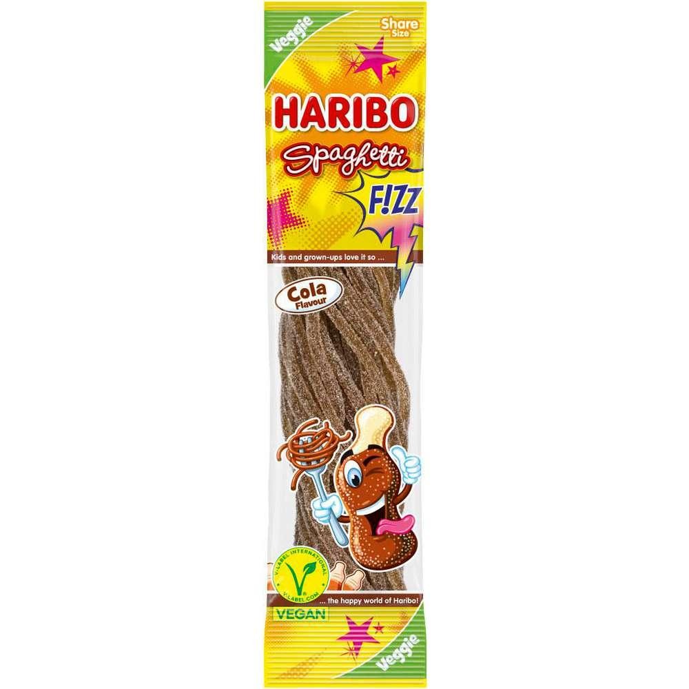 Fruit gum spaghetti, cola